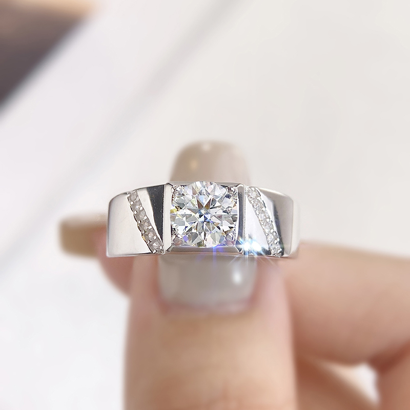 DWJ 1CT Conciso Scintillante Certificato Moissanite Anelli di Diamanti Per Gli Uomini Reale 925 Sterling Silver Gioielleria Raffinata di Alta Qualità