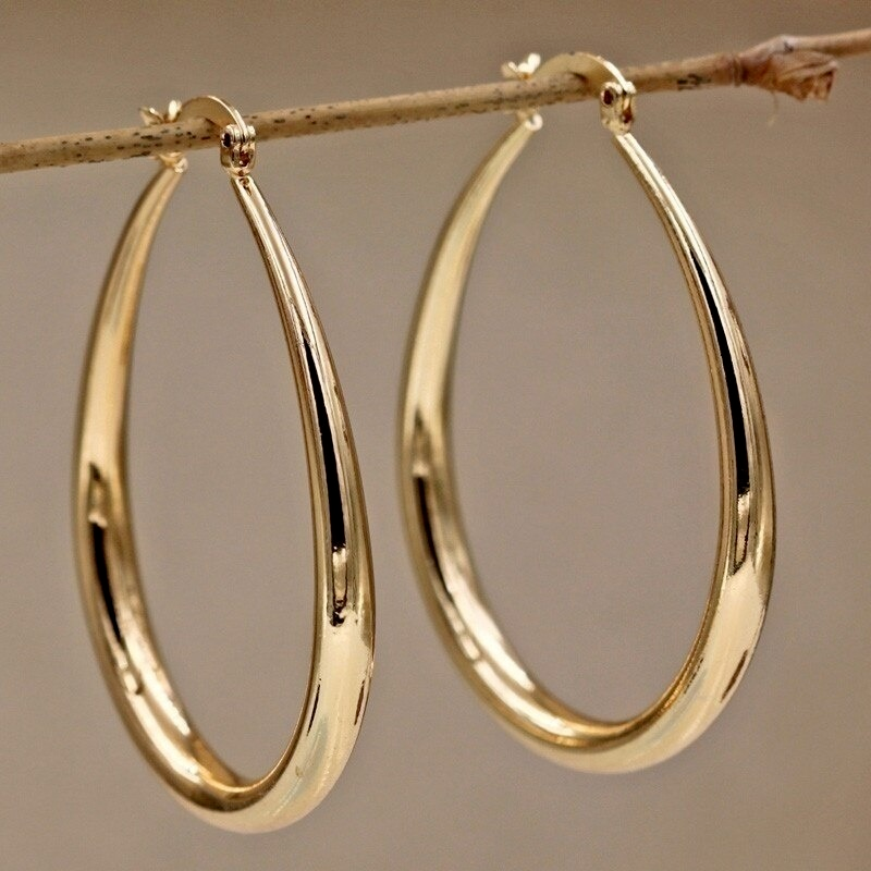 Pendientes de aro lisos de Color dorado brillante para mujer, joyería de compromiso, regalo de boda