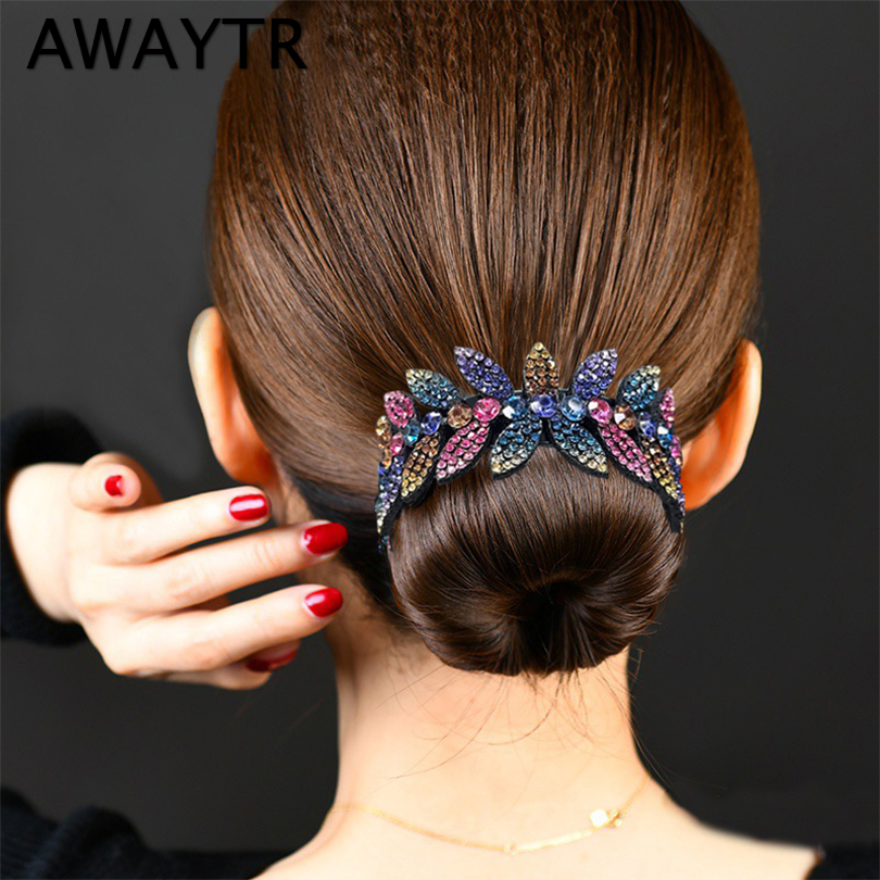 AWAYTR Mode Strass Haar Krallen Pferdeschwanz Halter Haarnadel Frauen Kristall Vogel Nest Twist Clip Brötchen Haar Clip Haar Zubehör