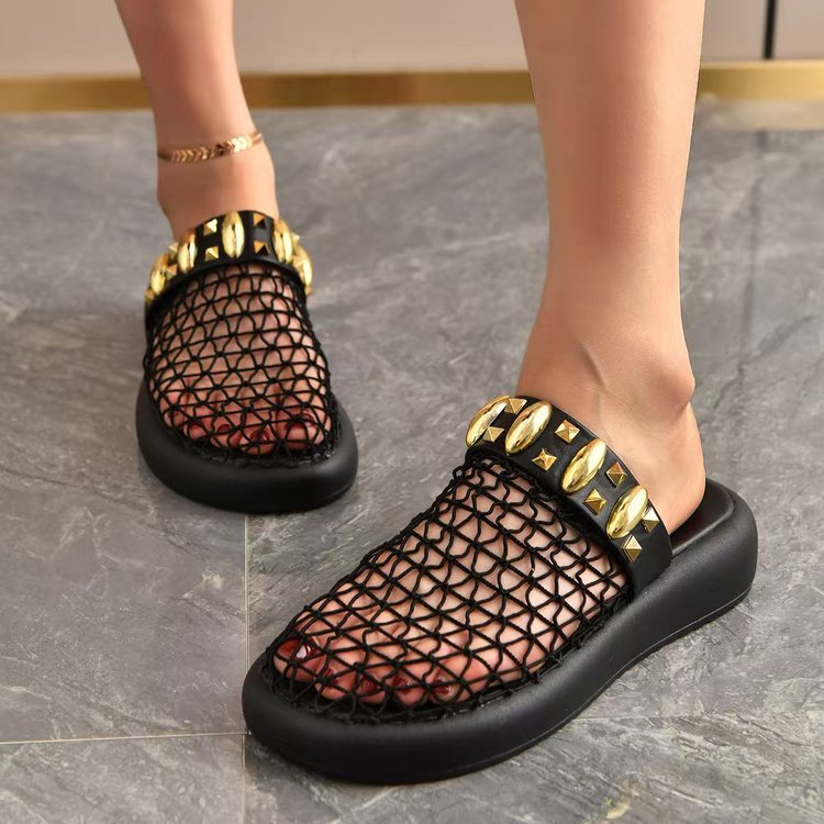 2026 Nieuwe Uitgeholde Ademend Teenkap Half Open Dikke Zool Romeinse Stijl Veelzijdige Mode Strand Slippers