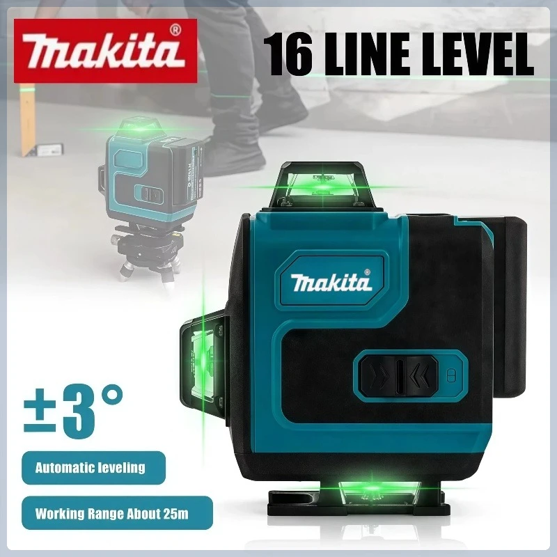 Makita 360 Poziomy Pionowy Zielony Precyzyjny Bezprzewodowy Samopoziomujący Laser Światłowodowy Krzyżowy Montowany na Ścianie Przenośny Poziomica