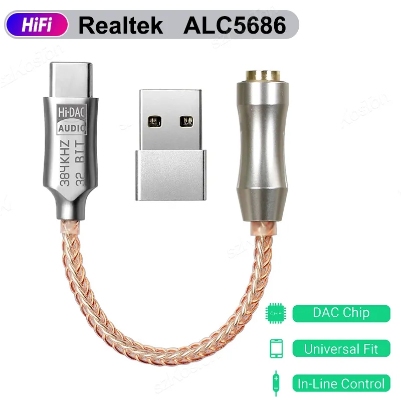 USB Type C to 3.5mm Audio Interface ALC5686 HiFi DAC Headphone Amplifier Digital Audio Decoding Earphone Converter Android