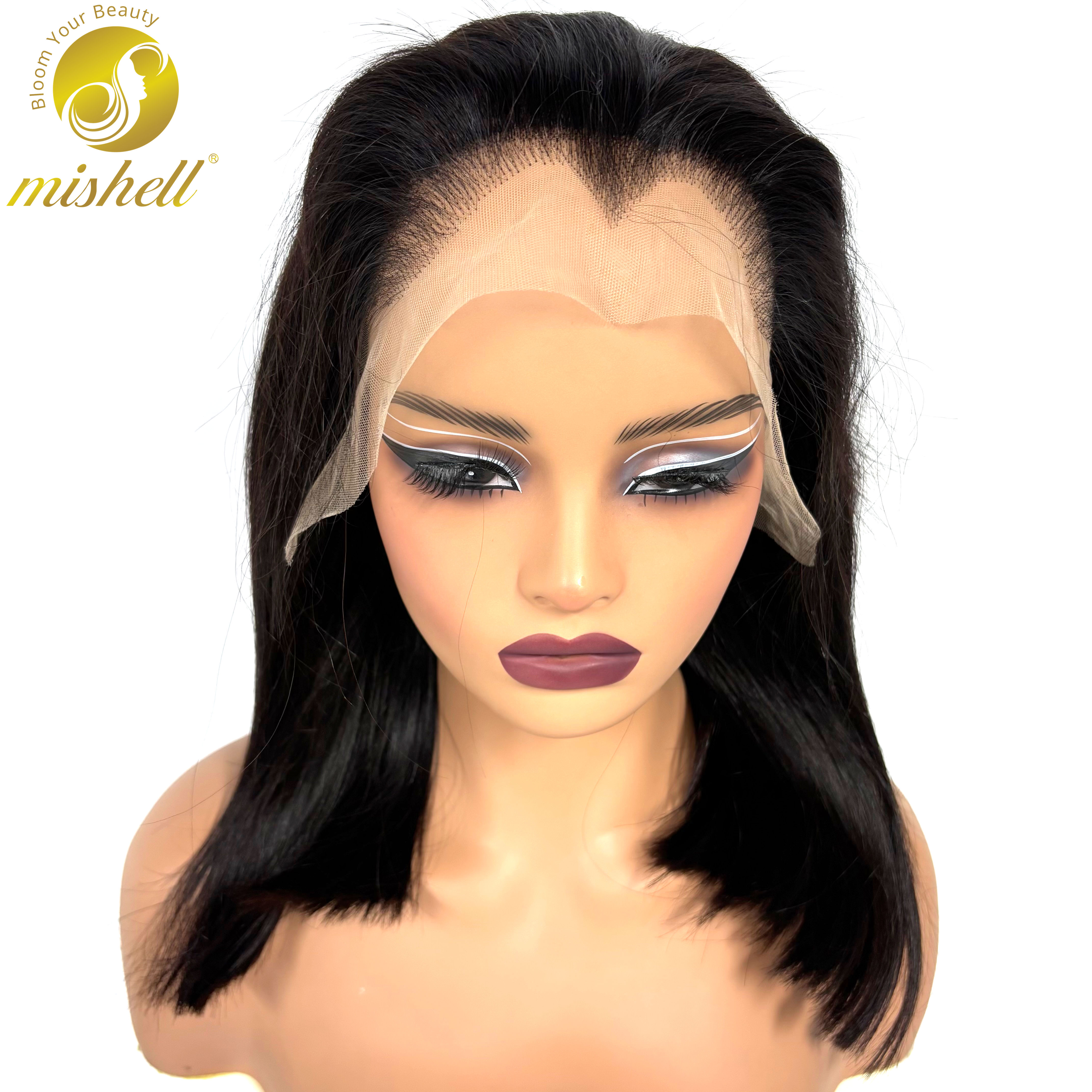 Peluca de cabello humano liso con encaje frontal M-Line de 20-22 pulgadas, 13x4, densidad del 300%, cabello Remy natural pre-arrancado, pelucas bob para mujer