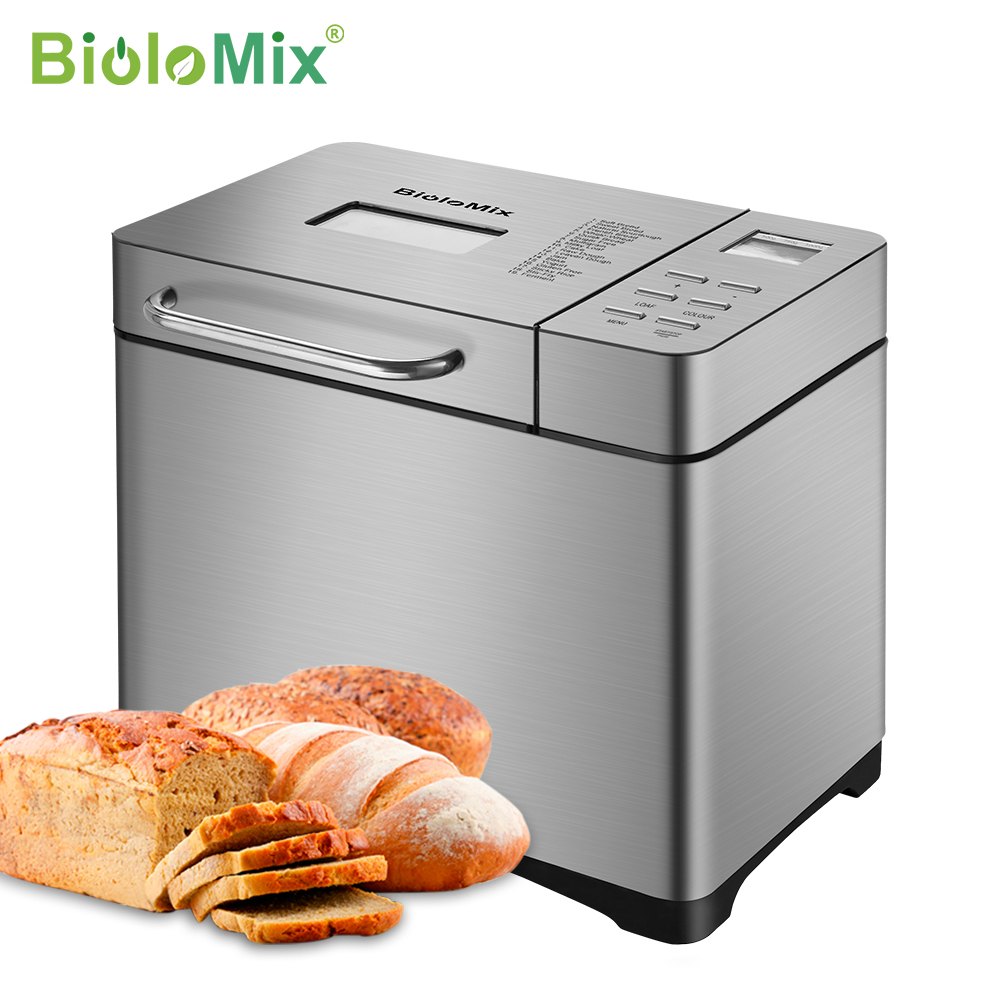Biolomix Edelstahl 1 kg 19-in-1 automatischer Brotbackautomat 650 W programmierbare Brotmaschine mit 3 Laibgrößen Obst-Nuss-Spender