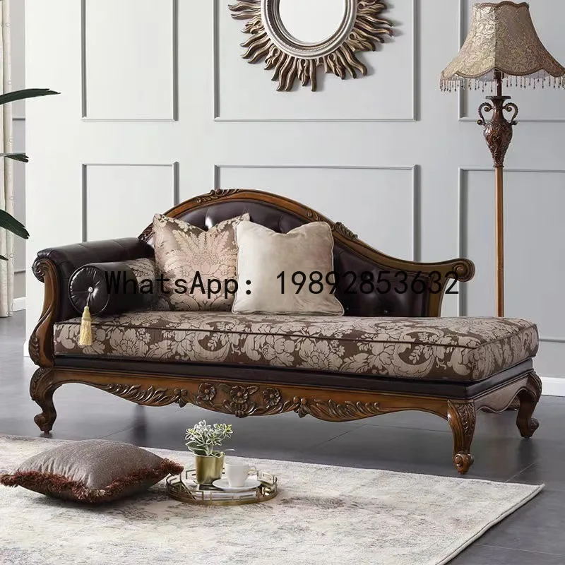 Sofá H5.15 de madera maciza, sofá de cuero artístico, sofá de tela tallado para tres personas, sillón de ocio para sala de estar