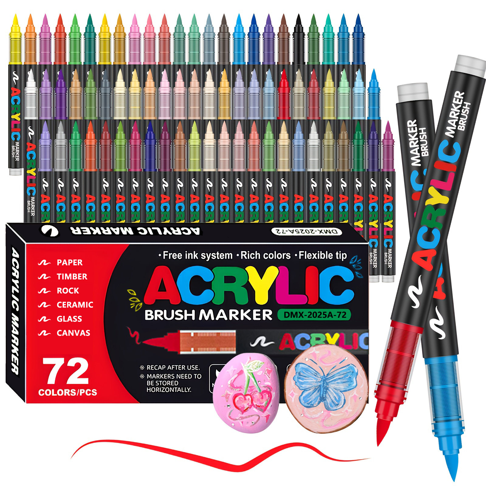 Marqueurs acryliques Marqueur de peinture à pointe de pinceau Stylo de peinture acrylique 12-72 couleurs pour toile de roche bois céramique coloriage adulte bricolage artisanat