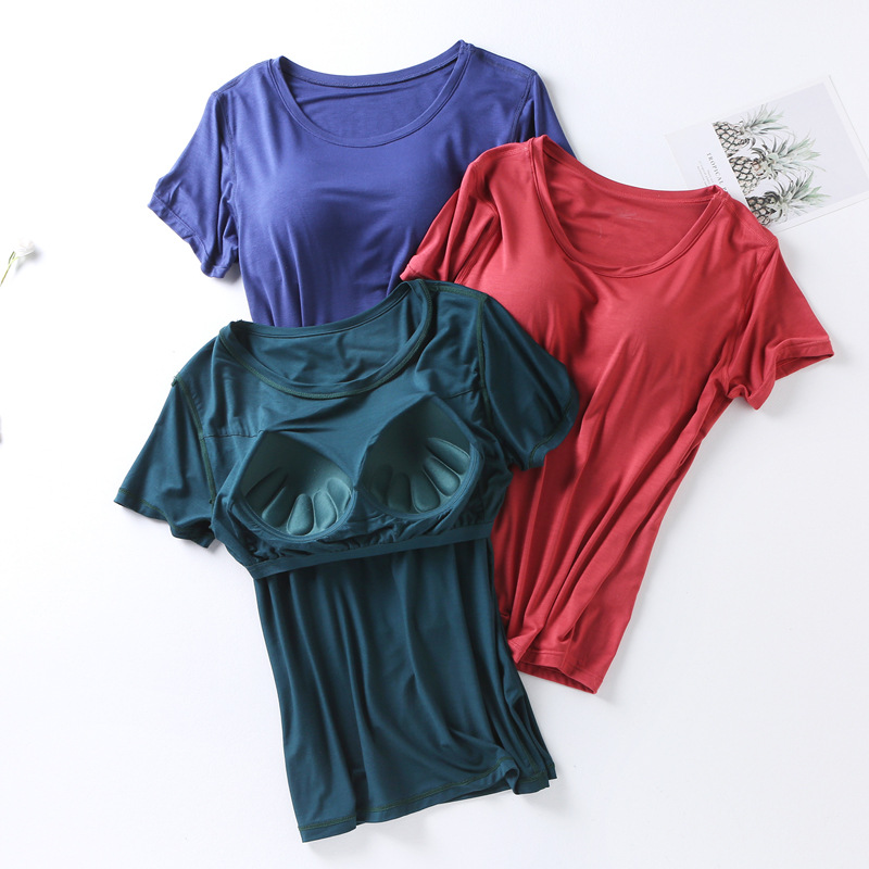 M-4XL Modale Bequeme Schlaf Shirts Für Frauen Kurzarm Einteilige Pyjamas Tops Brust Pad Sommer Nachtwäsche Hause T-shirt