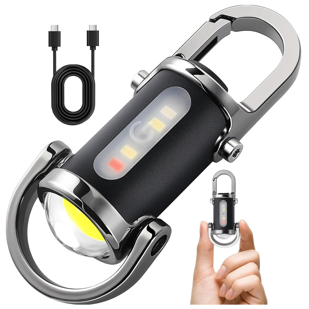 Powerful COB LED Flashlight Keychain USB Rechargeable Hanging Portable Flashlight Waterproof Keyring Camping Walking Pocket Lamp