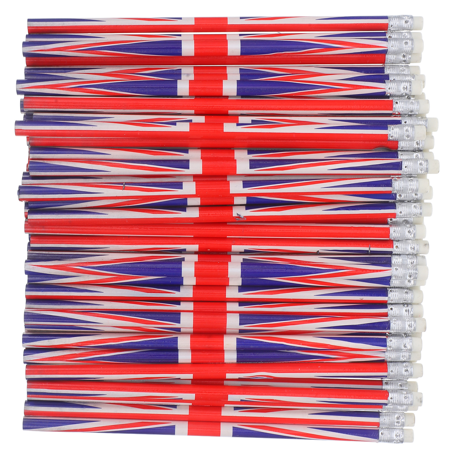 60 Buah Pensil Pola Warna Bendera Inggris Kayu Sketsa Menulis Penyusunan Pensil Timah Warna Solid Massal dengan Penghapus Sekolah