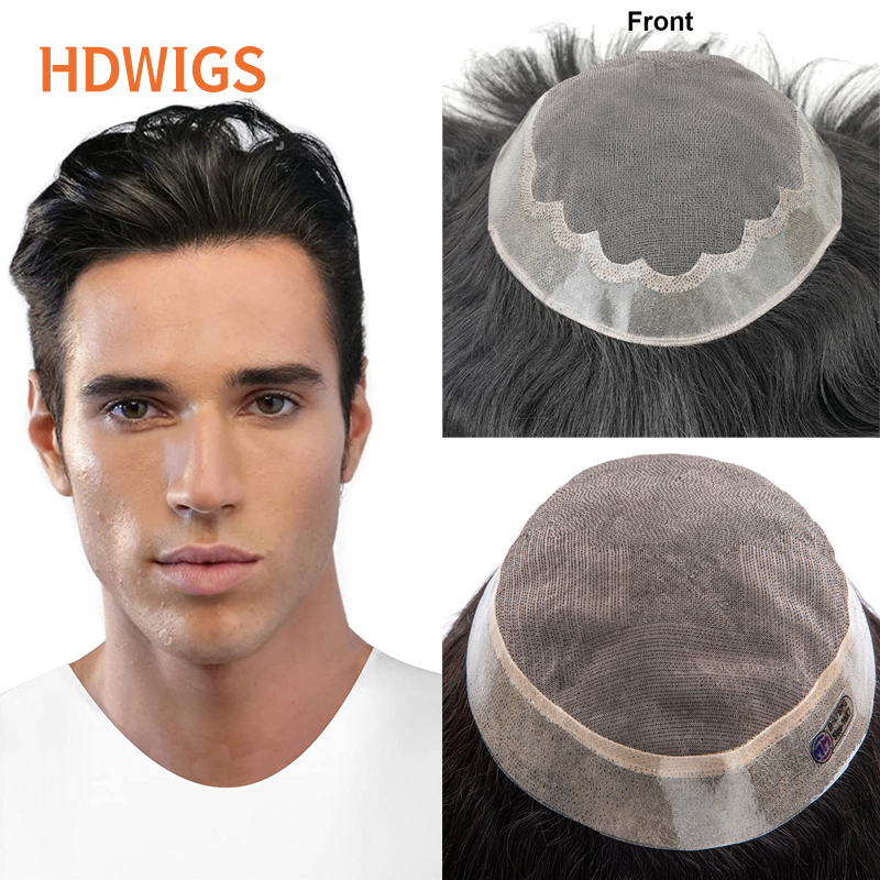 Protese Capilar dos homens Fina Mono & Soft PU Masculino Toupee Perucas de Cabelo Humano Indiano Remy Sistema de Cabelo Durável Homem Peruca Cor Natural