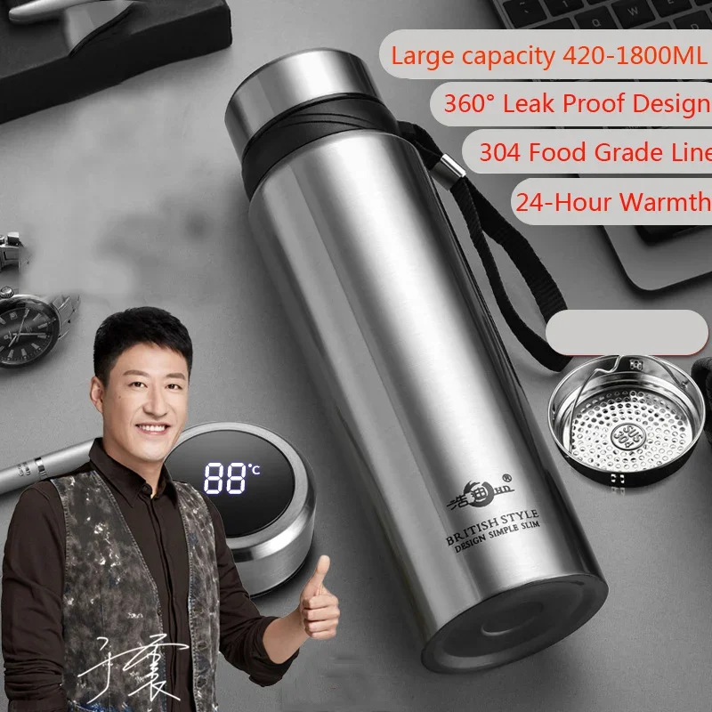 Butelka termosowa o dużej pojemności 1 litr biznes termos izolacyjny Tumbler Travel przenośne butelki termiczne kubek 1500/1800ml