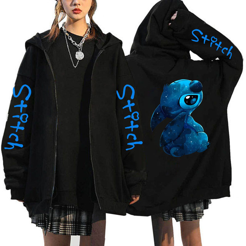 Hoodie com zíper dos desenhos animados inverno disney ponto zip up hoodies feminino harajuku bonito anime moletom mangá streetwear com capuz feminino