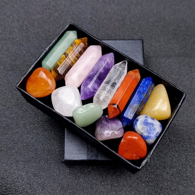 14 ชิ้น/กล่องหินธรรมชาติ 7 Chakra จุดคริสตัลชุดเสาสีสัน DIY สร้อยคอเครื่องประดับเครื่องประดับของขวัญโยคะ Energy