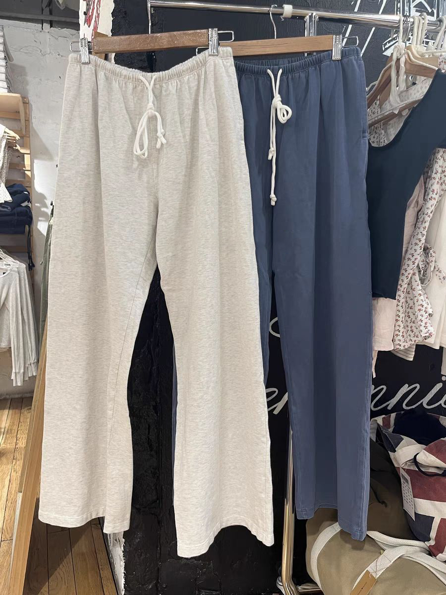 Sólido cordão em linha reta sweatpants feminino outono cintura alta calças de algodão macio casual vintage streetwear esporte calça longa y2k