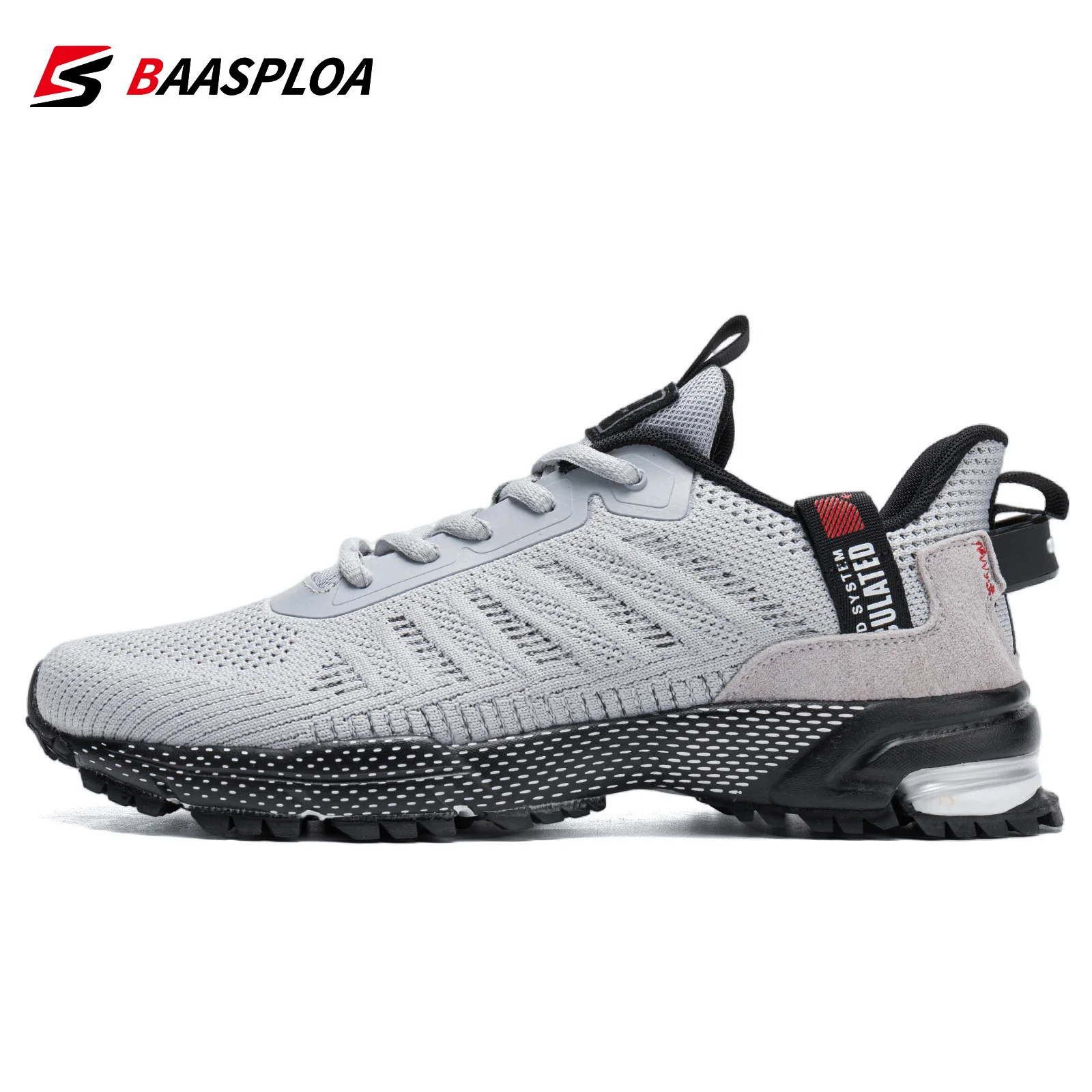Baasploa Męskie buty do biegania Mesh Oddychające buty sportowe dla mężczyzn Moda Lekkie trampki codzienne Antypoślizgowe sznurowanie Plus Size 50