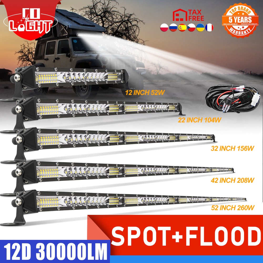 CO LICHT Super Slanke 12V 24V Off Road LED Bar Spot Flood Combo LED Lichtbalk/Werklicht 30000LM voor Vrachtwagen Boot 4x4 SUV Auto Barra