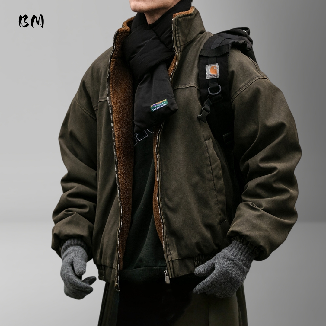 Inverno pesado jaqueta masculina japonês vintage plutônio revestido à prova de vento grosso velo forrado quente angustiado streetwear casaco longo masculino