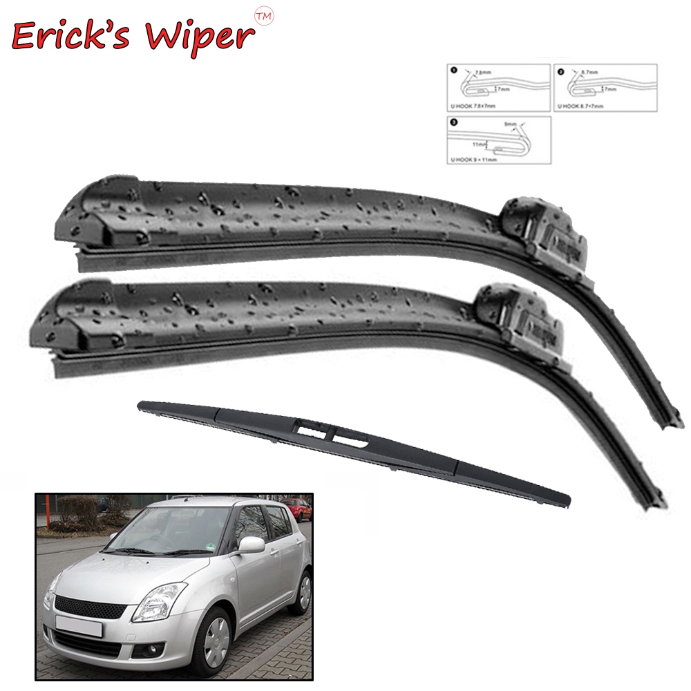 Erick's Wiper ใบปัดน้ําฝนด้านหน้าและด้านหลังชุดสําหรับ Suzuki Swift Hatchback 2004-2010 กระจกกระจกหน้าต่าง 21 "+ 18" + 10"
