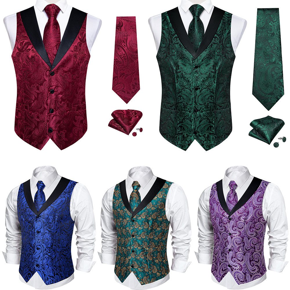 Luxury Royal Blue Red Shawl Collar Suit Vest Slim Fit Waistcoat for Wedding Groomsmen V-Neck Tuxedo Sleeveless Jacket DiBanGu