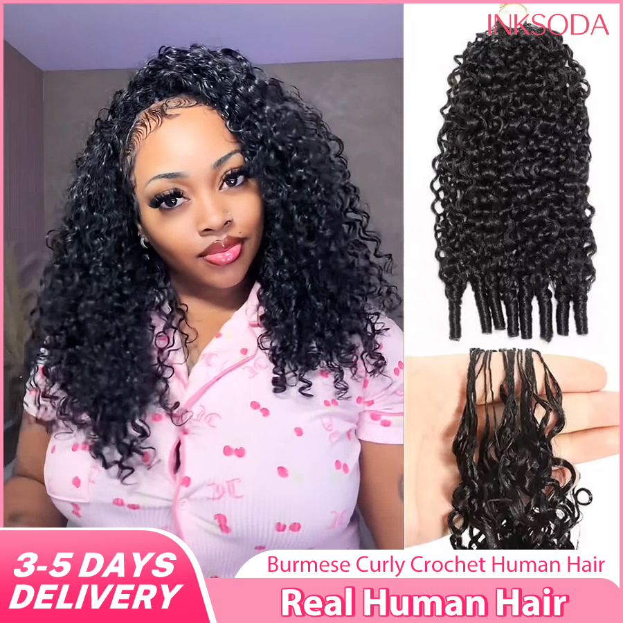 12A 30 Inch Burmese Curly Crochet Human Hair Small Spirals Deep Pixie Curls Pre-Separated Knotless Extensions Miracle Knot Braids Easy Installation Extensions Curls Deep Wave Wigs Miracle Knots Crochet Human Hair braiding Hair Extensions Materials Bouncy
