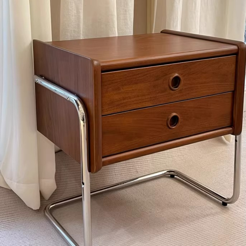 Minimalistischer Nachttisch, Vintage-Nachttisch aus massivem Holz, Schlafzimmer, 2-lagiges Schubladen-Aufbewahrungsregal, vielseitige Szene, Schlafzimmermöbel