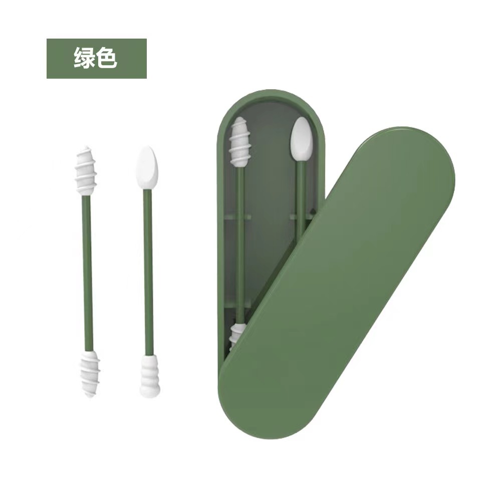 2 uds hisopos de algodón reutilizables herramienta limpiadora en espiral para recoger orejas de silicona hisopo de silicona portátil palos limpios brotes labio delineador de ojos maquillaje