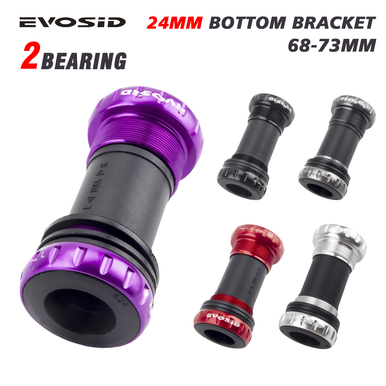 Evosid BB91 BB68 BSA 24มม. เพลากลางจักรยานเสือภูเขาอลูมิเนียม CNC สำหรับ Shimano 68 73มม. crankset