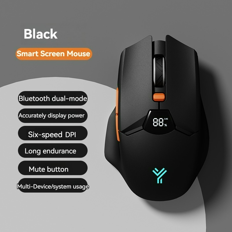 Écran de souris sans fil Bluetooth 2.4G, puissance d'affichage, batterie de grande capacité 600mAh, boutons de tonalité lumineuse pour les jeux et le bureau