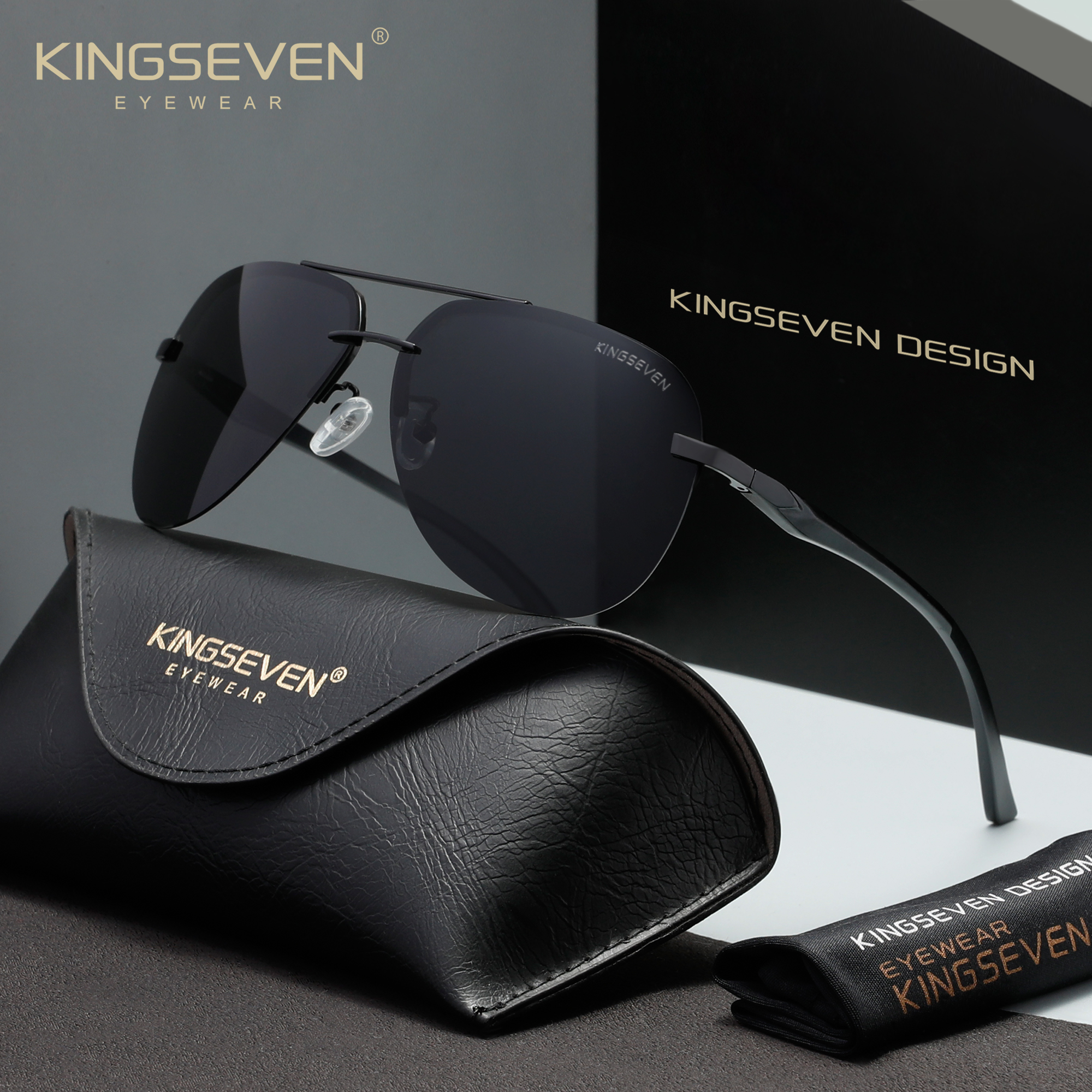 Okulary przeciwsłoneczne KINGSEVEN Fashion, aluminiowo-magnezowe, polaryzacyjne, bezramkowe, pilotki, męskie/damskie, do prowadzenia samochodu, ochrona UV400