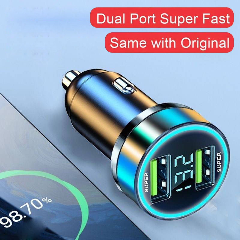 240W Car Charger Dual USB Ports 120W Super Fast Charging with Digital Display Quick Charging Adapter for IPhone Samsung Xiaomi