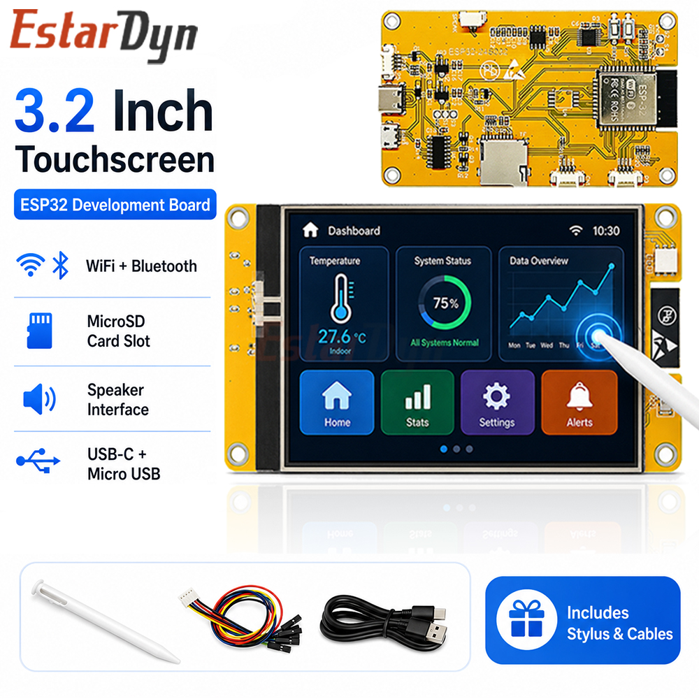 Carte de développement Estardyn ESP32 avec écran tactile TFT 3,2 pouces 240x320 Type-C WROOM LVGL Module d'écran HMI pour DIY embarqué