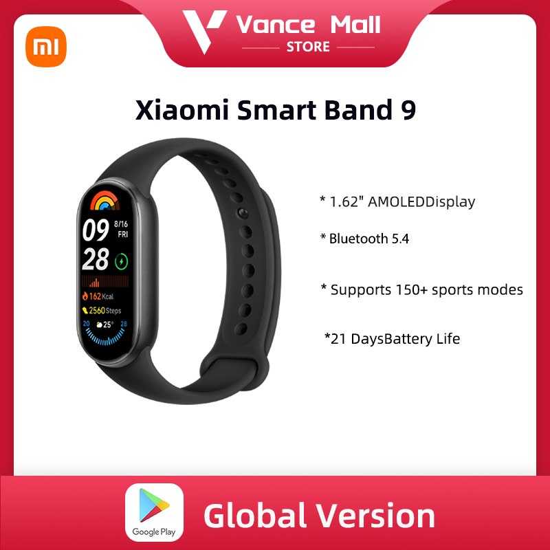 Versión global Xiaomi Smart Band 9 Pantalla AMOLED de 1,62 pulgadas 21 días de duración de la batería Admite más de 150 modos deportivos 5ATM Bluetooth 5.4