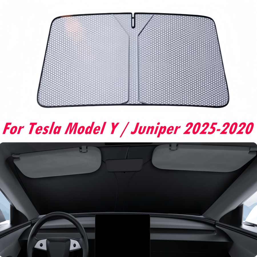 สําหรับTeslaรุ่นY/ Juniper 2025-2020 อัพเกรดGrapheneความร้อนฉนวนกันความร้อนด้านหน้าบังแดดกระจก [Tailored Fit, 99% Sun Protect