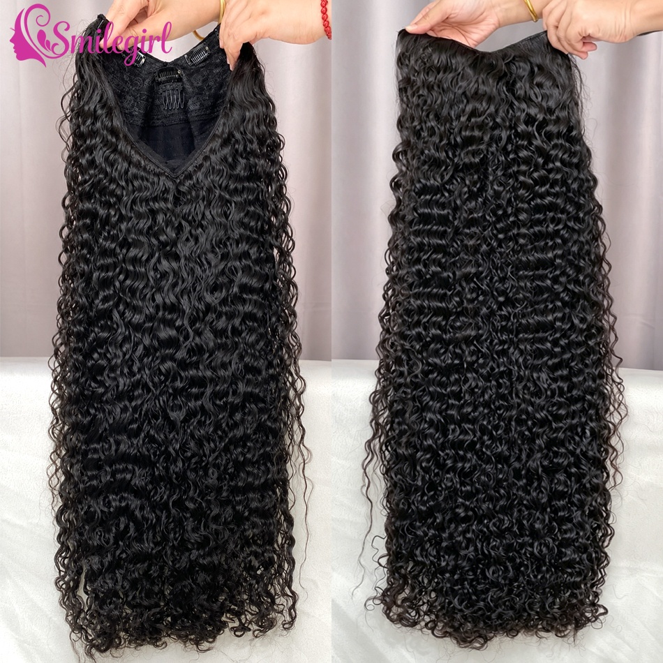 Perucas de Cabelo Humano Cacheado em V, Ondas Profundas Brasileiras, Sem Necessidade de Deixar Cabelo Natural Exposto, Sem Costura, Sem Cola, Densidade 250, Preto Natural para Mulheres, 30 36 Polegadas, Ondas de Água