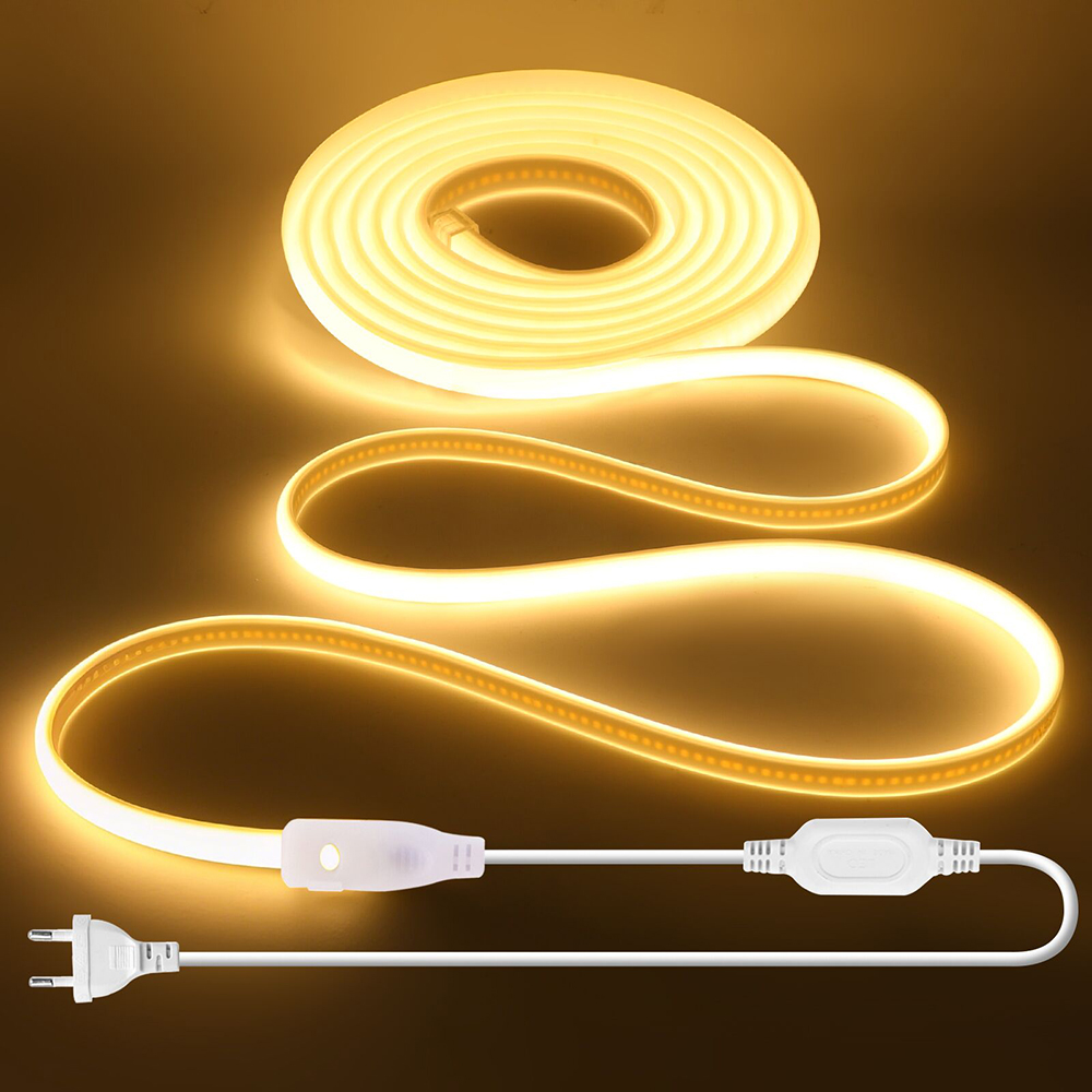Regulable 220V COB LED tira de neón interruptor de luz atenuador Kit de alimentación 5m 10m 30m 3000K 4000K 6000K 288 LEDs cinta flexible 0,5 m impermeable