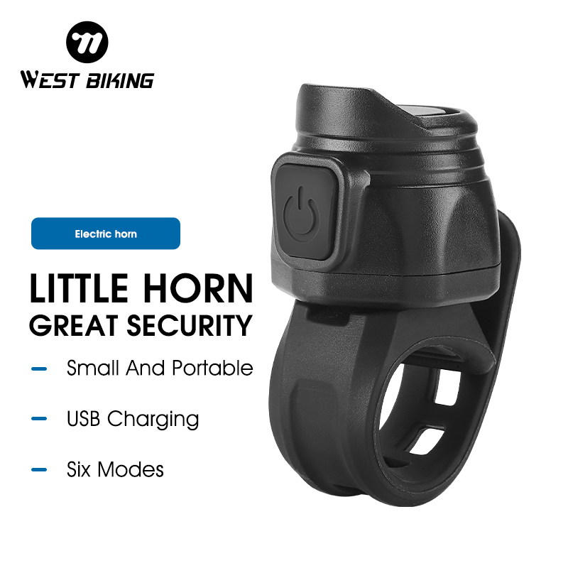 WEST BIKING Campanello elettrico per bicicletta Altoparlante di ricarica USB Avvertimento di sicurezza Allarme Corno MTB Manubrio per bici da strada Accessorio per ciclismo