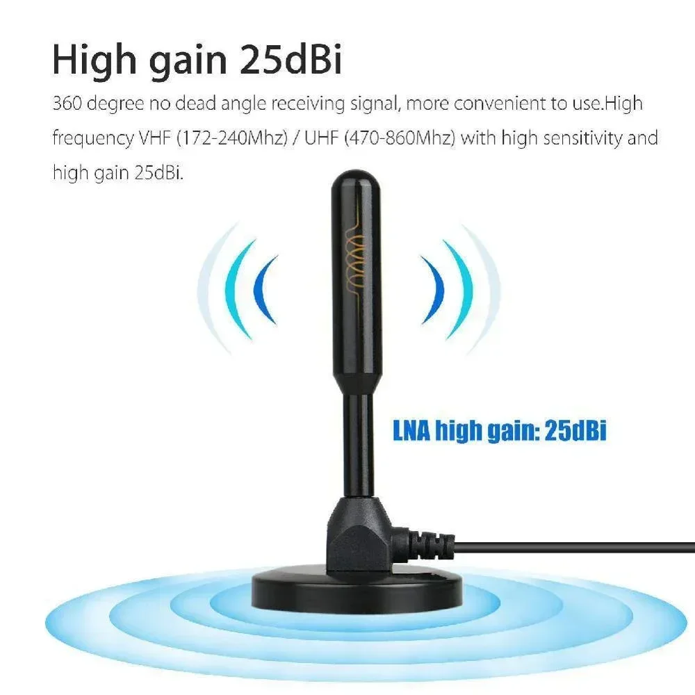 Antena de TV digital Ultra HD interna externa amplificada DAB 200 milhas de alcance com amplificador VHF UHF Conjunto de antena de resposta rápida