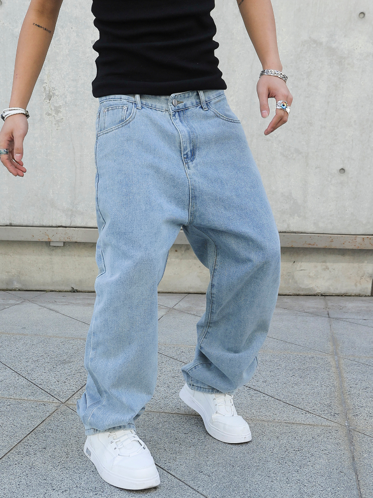 Wiosna Jesień Mężczyźni Baggy Jeans Oversize Proste Luźne Casualowe Spodnie Dżinsowe Jednolity Kolor Streetwear Moda Y2k Spodnie z szerokimi nogawkami