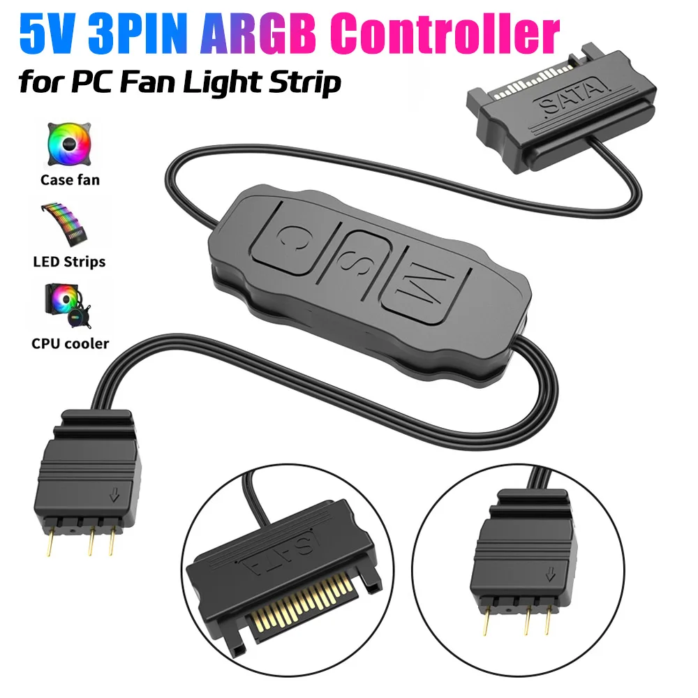 Controlador argb 5v 3 pinos para sata fonte de alimentação mini controlador rgb hub 3pin para computador cpu caso ventilador fresco led luz radiador