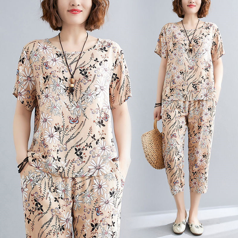 Ensemble décontracté deux pièces en coton et soie pour femme, nouvelle collection été 2026, pantalon court Harun, imprimé, coupe ample