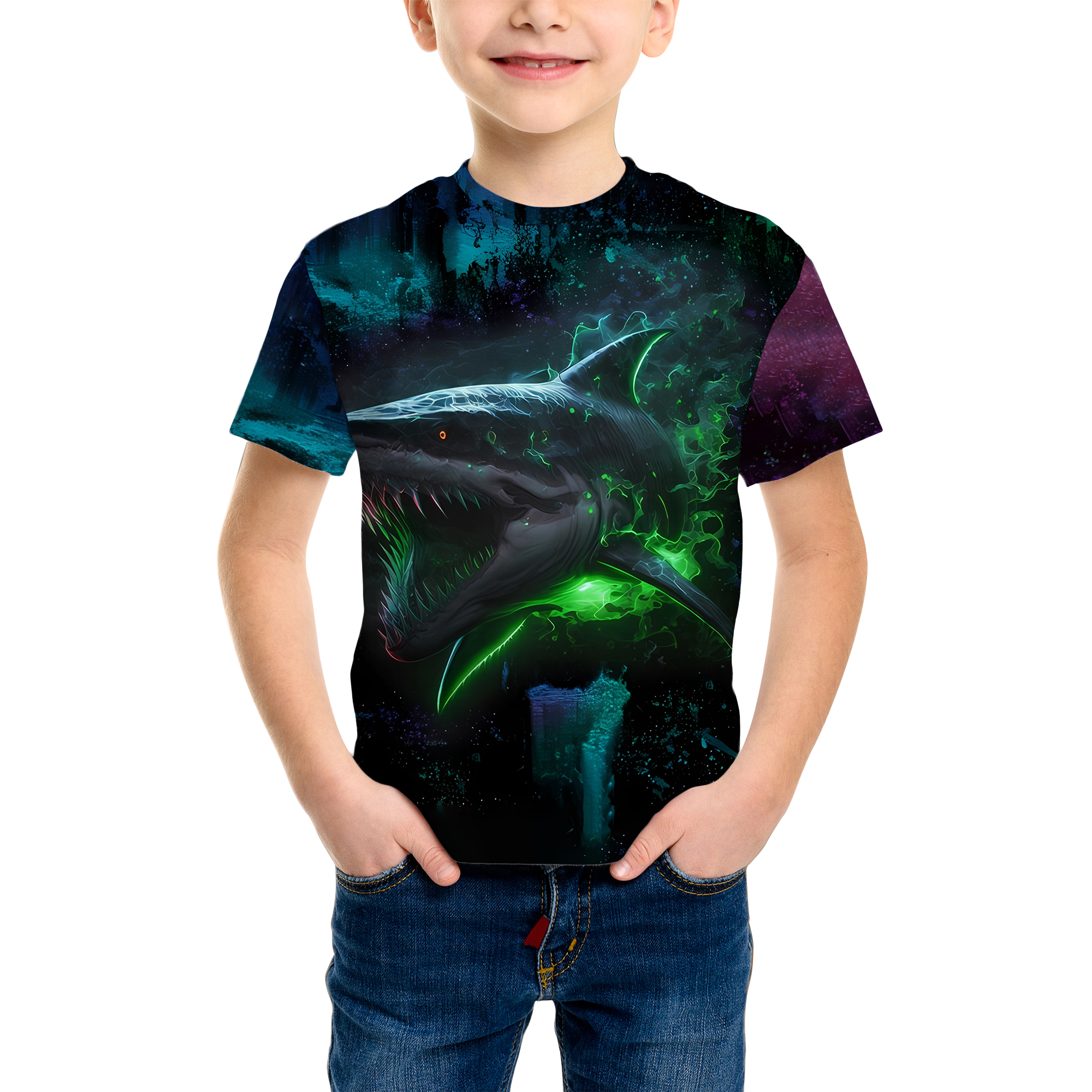 T-Shirt alla Moda con Stampa 3D di Squali, Elementi Marini, Novità Estiva per Ragazzi, Maglietta Divertente e Personalizzata per Bambini