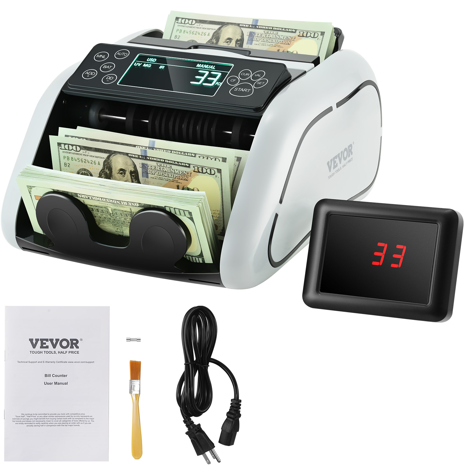 SucceBuy 1000 szt./min Licznik Banknotów Biznesowy Kasa Fiskalna Wykrywacz Papierów Banknotów Fałszywych z Funkcją UV/MG/IR/DD dla Banku Sklepu