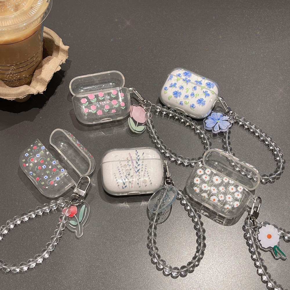 Funda brillante con purpurina de flores a la moda para AirPods 1, 2, 3, 4, funda de pulsera para auriculares inalámbricos con Bluetooth para Apple airpods Pro 2. ° Funda