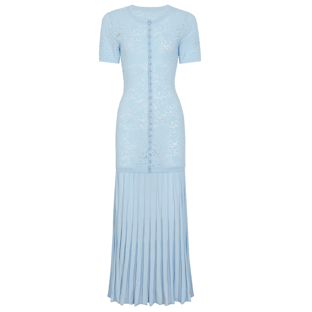 26132 Robe longue pour femme en maille élastique à manches courtes, nouvelle mode printemps-été, broderie ajourée et dentelle ajourée de haute qualité