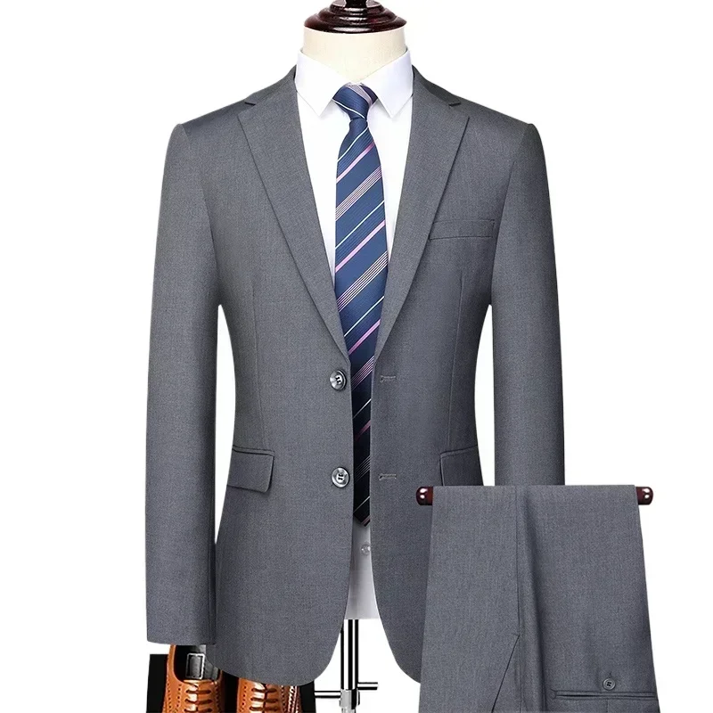 S-8XL novo (blazer + calças) moda masculina negócios cavalheiro tendência fino-ajuste casual viagem de casamento plus size terno de cor sólida