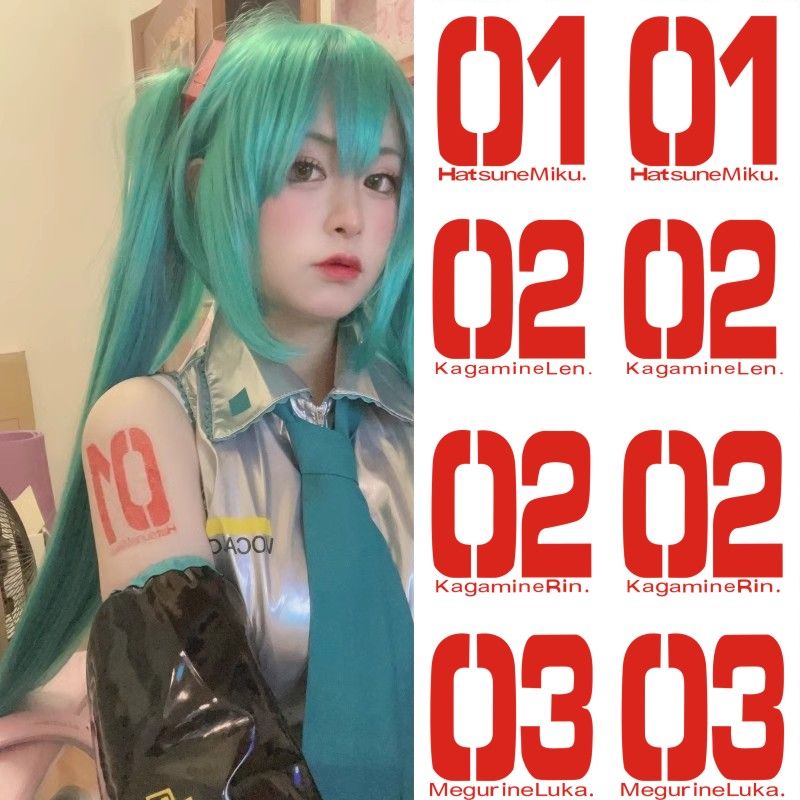 kawaii Cartoon Anime girl Hatsune Miku tattoo paste COS sticker digital red 01 02 03 animation customized waterproof arm gifts