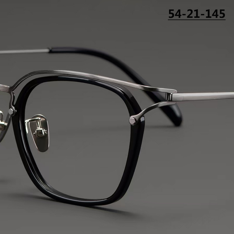 150MM Japanische Großformatige Quadratische Brillenfassung Hochwertiges Design Acetat-Titan Retro-Brille Persönliche Sehhilfe