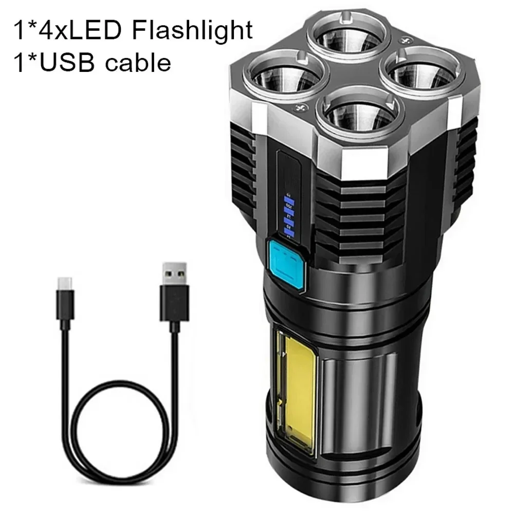 ハイパワー充電式LED懐中電灯,穂軸付きキャンプ用懐中電灯,サイドライト,軽量,屋外照明,ABS素材,7LED