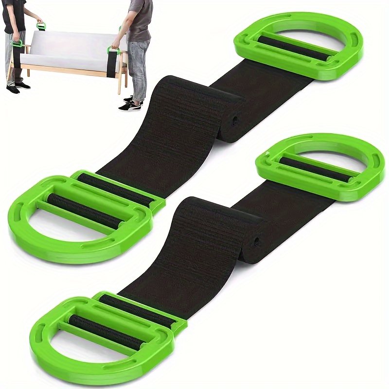 Correas de elevación para muebles de alta resistencia de 2 piezas: mango de plástico verde y tejido negro con bordes elevados para garantizar el movimiento y la vida