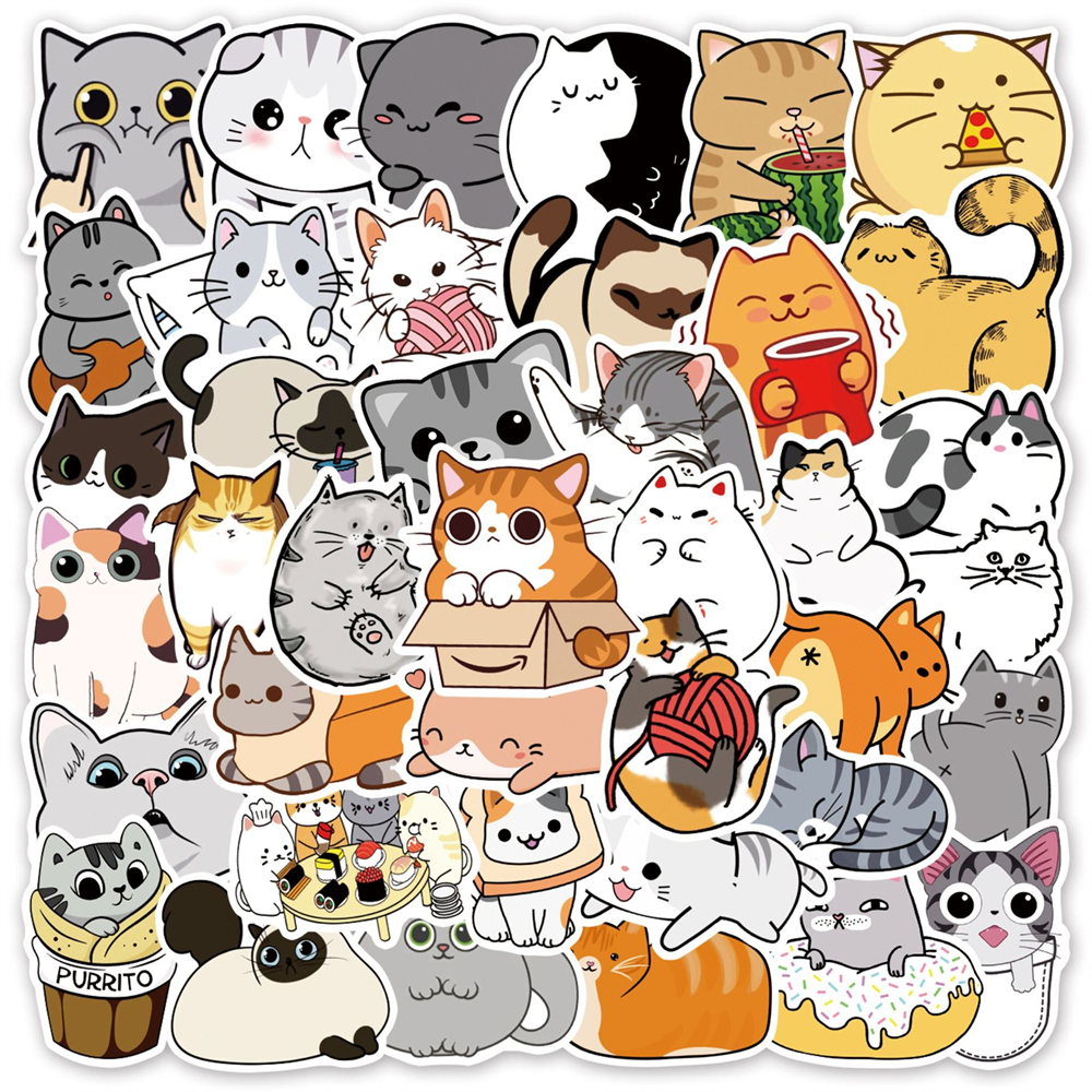 50 Uds. De dibujos animados lindo gato Animal personalidad Graffiti pegatina creativa juguete monopatín guitarra ordenador refrigerador decoración de escritorio